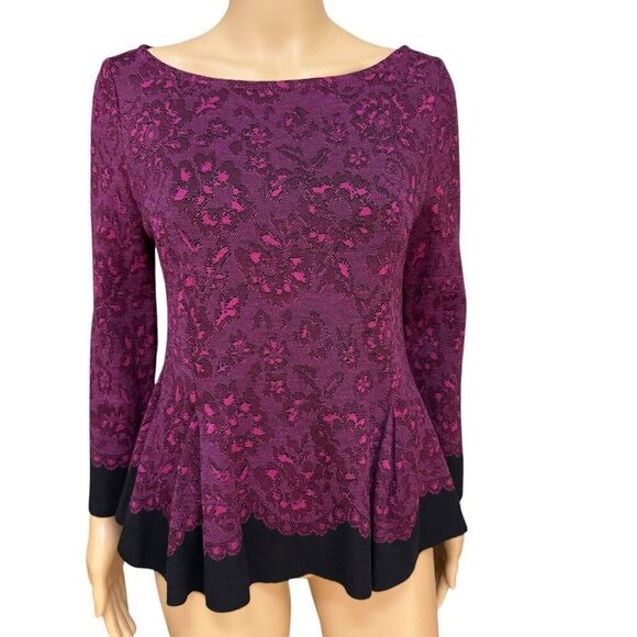 John wool blend peplum floral knit top sweater size